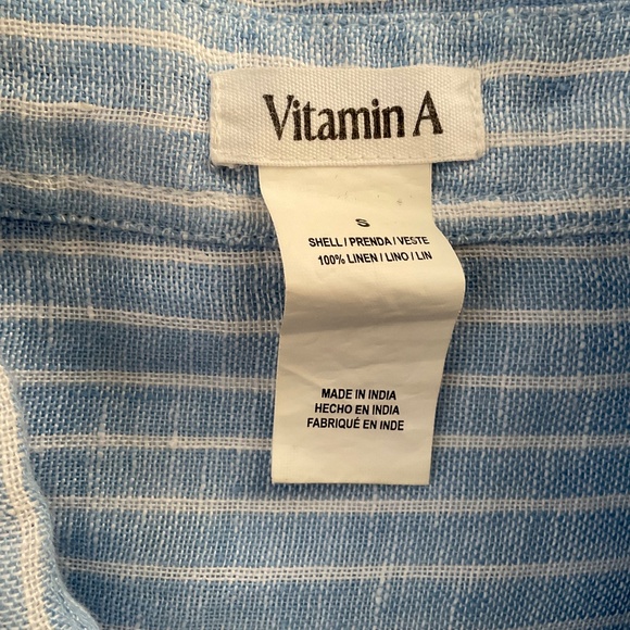Vitamin A Playa Linen Boyfriend Shirt Sz S Blue Summer Stripe EcoLinen Beachy - Picture 4 of 12